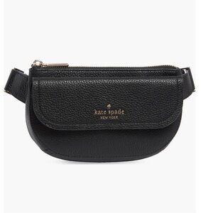 ✅NEW “Kate Spade” Black Leather Rose Belt Bag